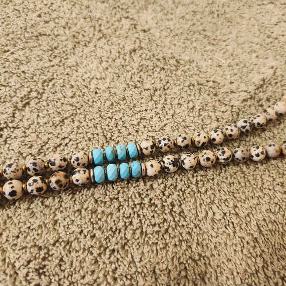 Dalmation Jasper and Turquoise Beaded Tassel Necklace - Picture 9 of 16